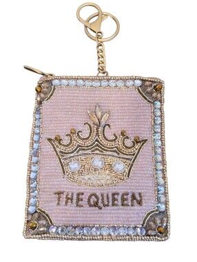 Mary Frances Crowned Jewel Beaded Queen Pink Gold Coin Purse Pouch